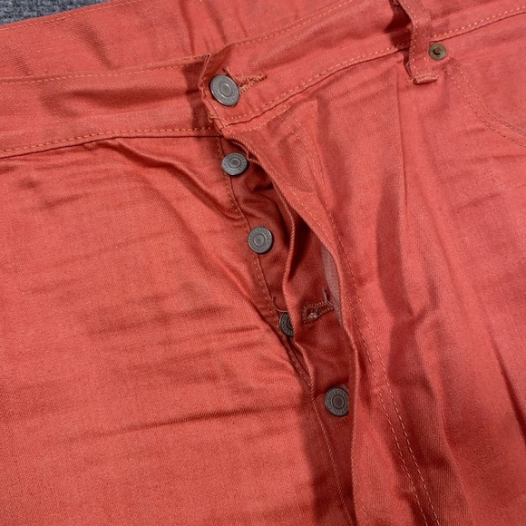 Levi's 501 Jeans Mens 44x32 Red/Orange Denim Cotton Straight Button Fly Workwear - Picture 6 of 15